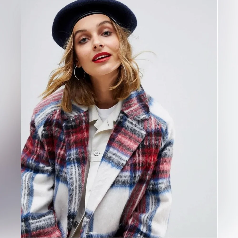 ASOS Red and Blue Plaid Trench Coat - Picture 3 of 16